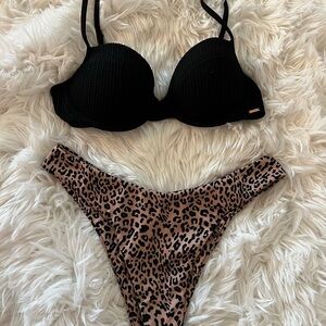 PINK Victoria's Secret Black and Brown Bikini Set